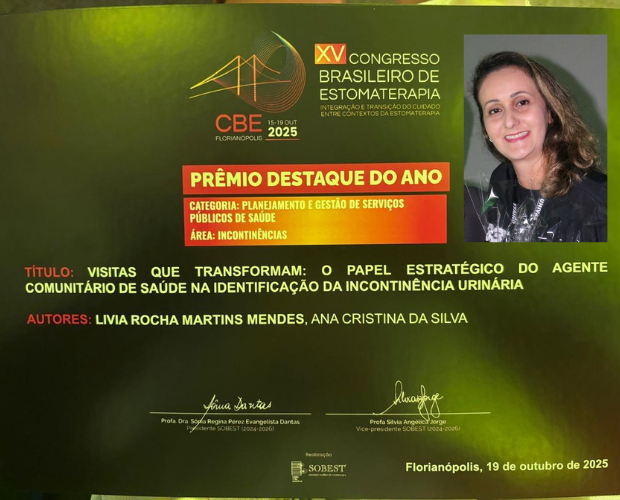 Trabalho de professora Lvia Mendes  premiado no Congresso Brasileiro de Estomaterapia